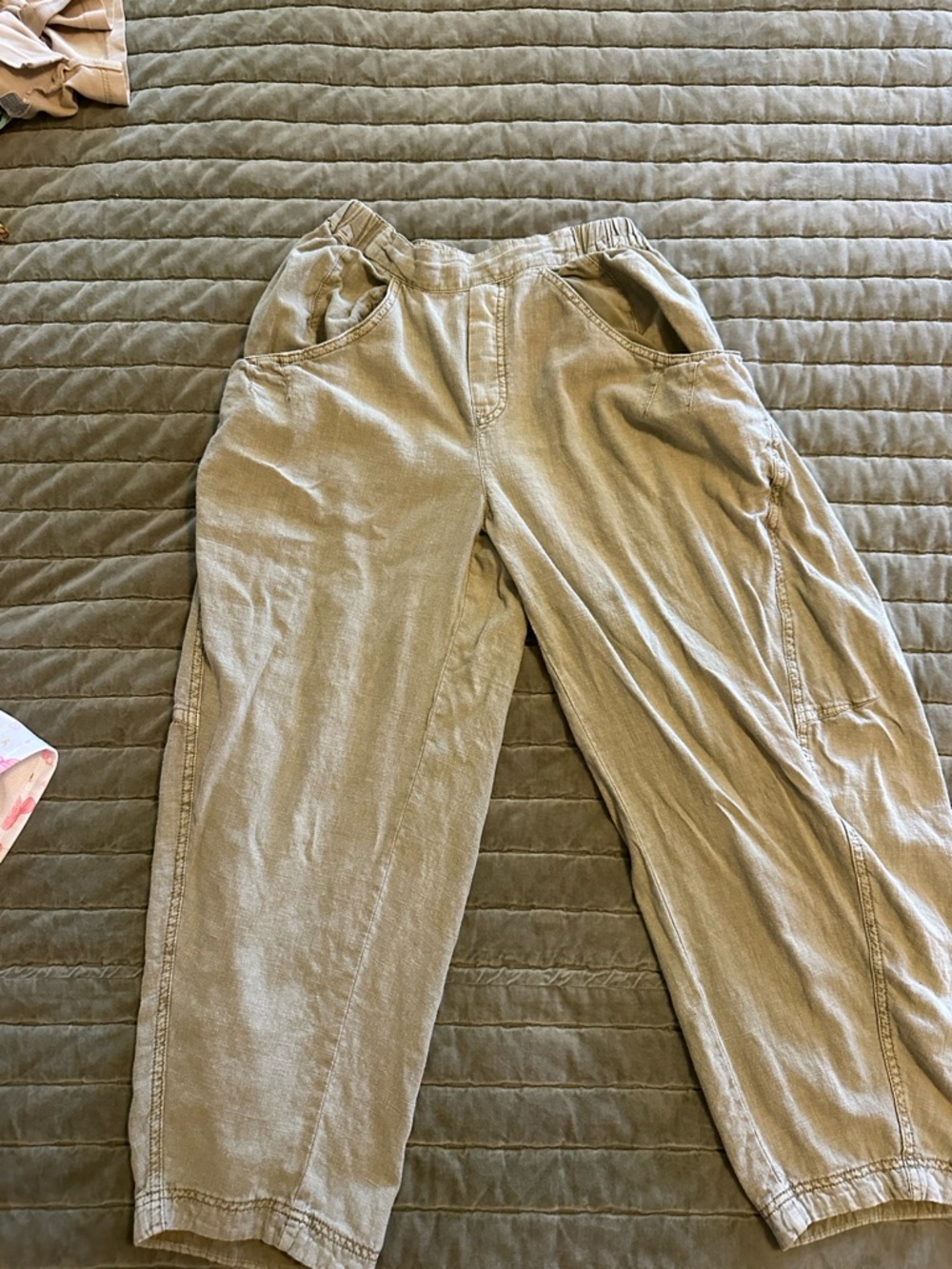 Free People Wide Leg Casual Pants in Light Olive